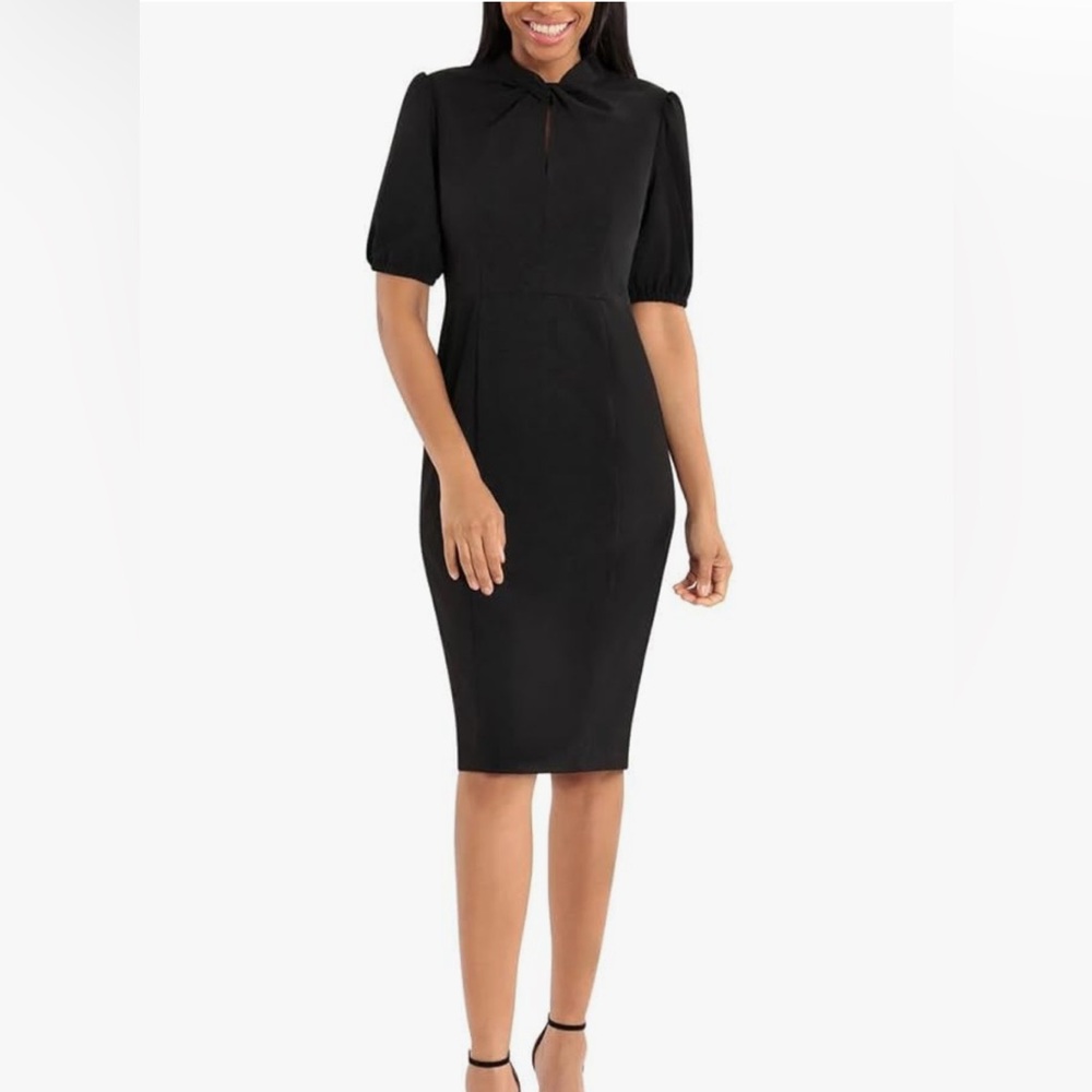 Donna Morgan Navy Twisted Keyhole with Puff Sleeves sheath dress - Picture 5 of 5